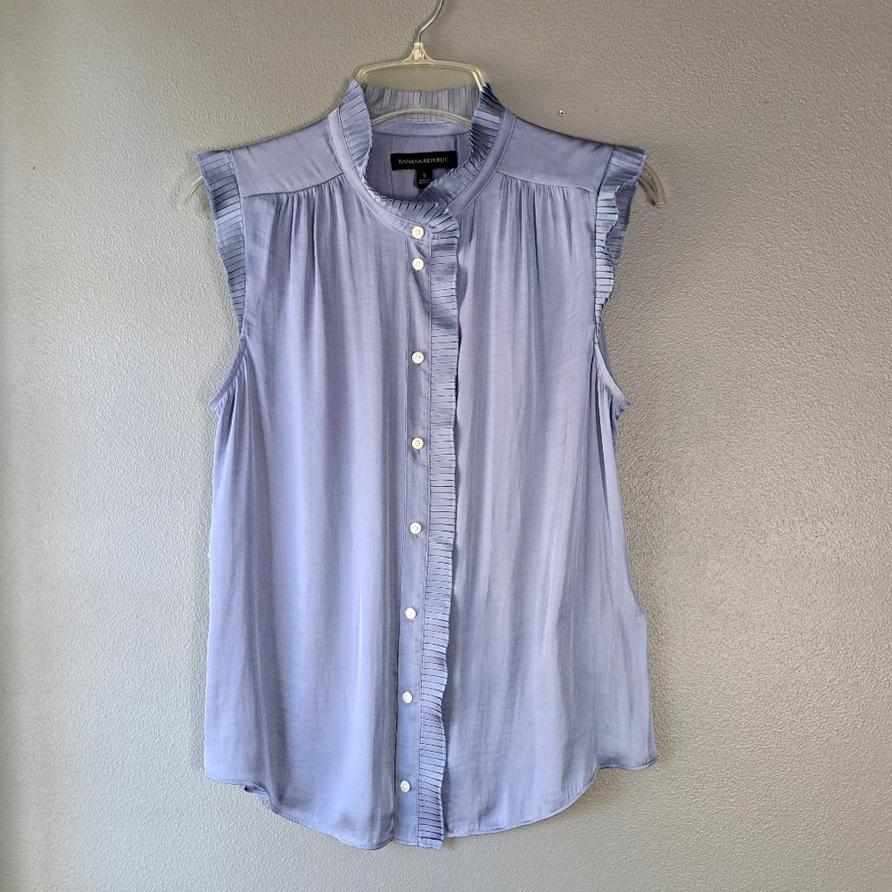 Banana Republic - Light Blue Pleated Ruffle Sleeveless Top, Size Small